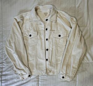 POL Women’s White Corduroy Button‑Front Jacket Size S – Frayed Hem